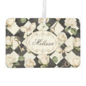 Monogram Roos Bloemen Zwart Wit Diamant Luchtverfrisser (Achterkant)