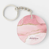 Monogram roos Blush en Glitter Agate Sleutelhanger (Voorkant)