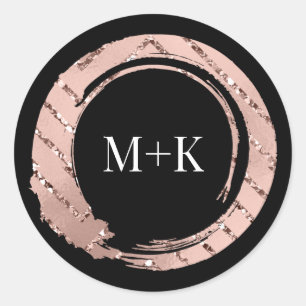 Monogram Roos Blush Lijst Bridal Weddenschap Black Ronde Sticker