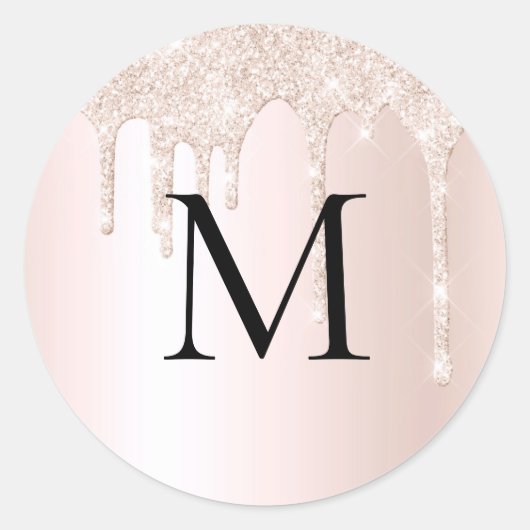 Monogram Roos Blush Roze Glitter Envelop Seal Ronde Sticker (Voorkant)