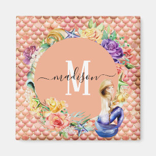 Monogram Roos Glitter Mermaid Scales Fun Magn Magneet
