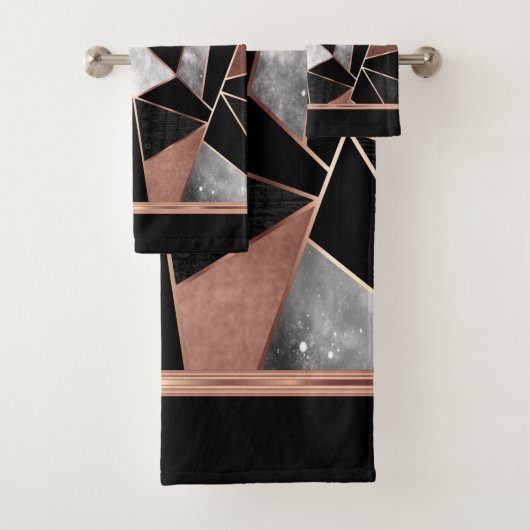 Monogram Roos Gold Abstract Pattern Bath Towel Set Bad Handdoek (Insitu)
