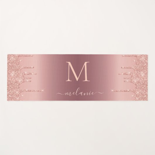 Monogram Roos Gold Blush Glitter Jouw naam Yogamat (Voorkant (horizontaal))