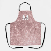 Monogram Roos Gold Blush Pink Glitter Naam Schort (Voorkant)