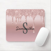 Monogram Roos Gold Drip Glitter Blush Pink Trendy Muismat (Met muis)