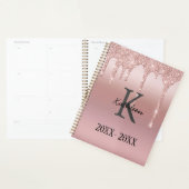 Monogram Roos Gold Drip Glitter Blush Pink Trendy Planner (Display)