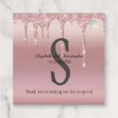 Monogram Roos Gold Drip Glitter Blush Pink Weddens Bedankjes Labels (Achterkant)
