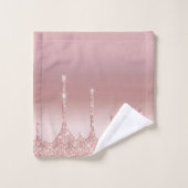 Monogram Roos Gold Drip Glitter Trendy Bad Handdoek (Wasdoekje)