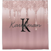 Monogram Roos Gold Drip Glitter Trendy Bath Douchegordijn (Voorkant)