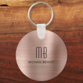 Monogram Roos Gold Faux geborsteld metaal Sleutelhanger (Voorkant)