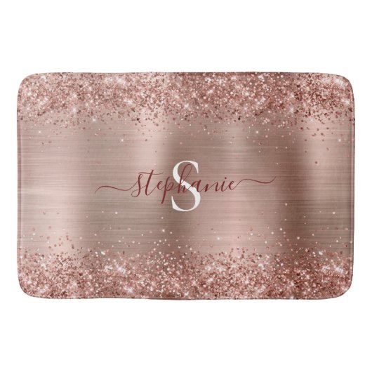 Monogram Roos Gold Faux-Glitter Girly Glam Badmat (Voorkant)