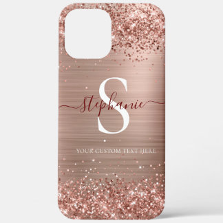 Monogram Roos Gold Faux-Glitter Girly Glam iPhone 12 Pro Max Hoesje