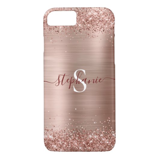 Monogram Roos Gold Faux-Glitter Girly Glam Case-Mate iPhone Case (Achterkant)