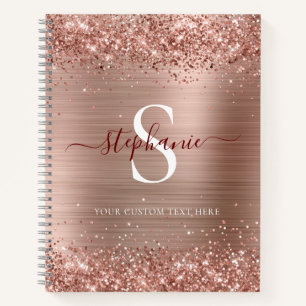 Monogram Roos Gold Faux-Glitter Girly Glam Notitieboek