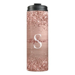 Monogram Roos Gold Faux-Glitter Girly Glam Thermosbeker