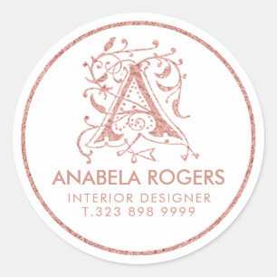 Monogram roos-Gold Floral Swirls Ronde Sticker