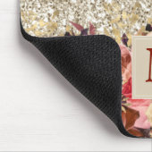 Monogram Roos Gold Flowers Light Gold Glitter Muismat (Hoek)