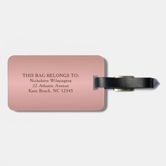 Monogram Roos Gold Girly Script Custom Name Bagagelabel (Achterkant horizontaal)