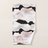 Monogram Roos Gold Glitter Agate Black White Swirl Bad Handdoek (Handdoek)