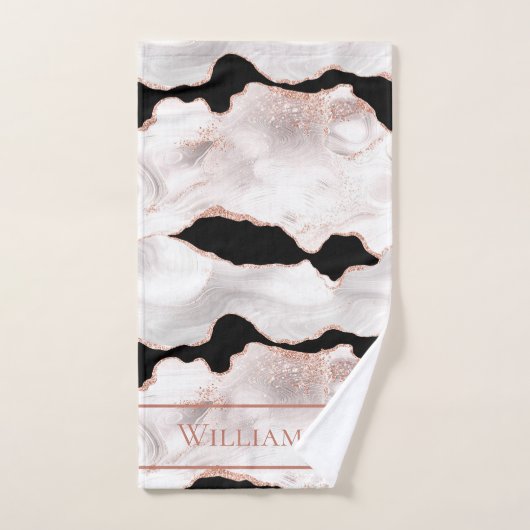 Monogram Roos Gold Glitter Agate Black White Swirl Bad Handdoek (Handdoek)