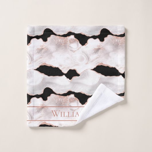 Monogram Roos Gold Glitter Agate Black White Swirl Bad Handdoek (Wasdoekje)