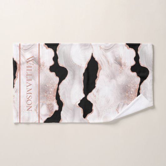 Monogram Roos Gold Glitter Agate Black White Swirl Bad Handdoek (Handdoek)