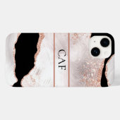 Monogram Roos Gold Glitter Agate Black White Swirl Case-Mate iPhone Case (Achterkant (horizontaal))