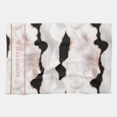 Monogram Roos Gold Glitter Agate Black White Swirl Theedoek (Horizontaal)