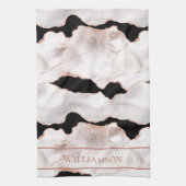 Monogram Roos Gold Glitter Agate Black White Swirl Theedoek (Verticaal)