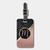 Monogram Roos Gold Glitter en Black Damask Bagagelabel (Voorkant verticaal)