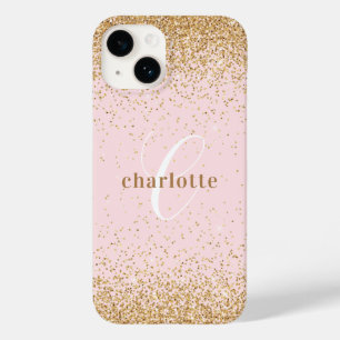 Monogram Roos Gold Glitter Girly Glam Case-Mate iPhone 14 Hoesje
