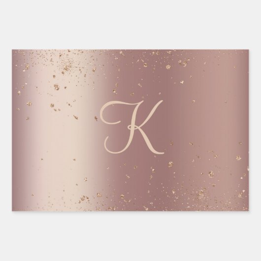 Monogram Roos Gold Glitter Script Trendy Inpakpapier Vel (Voorkant 2)