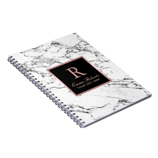 Monogram Roos Gold Initiaal Elegant White Marble Notitieboek (Rechterzijde)