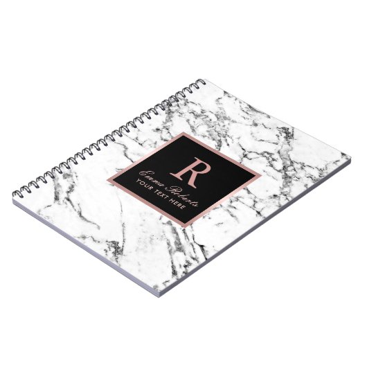 Monogram Roos Gold Initiaal Elegant White Marble Notitieboek (Linkerzijde)