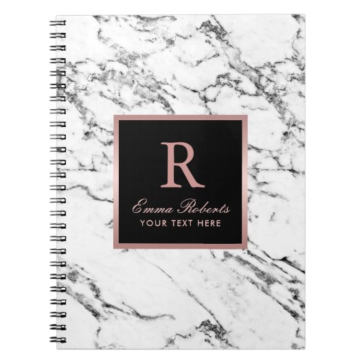 Monogram Roos Gold Initiaal Elegant White Marble Notitieboek (Voorkant)