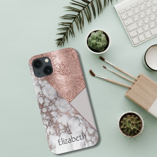 Monogram Roos Gold Marble White Grey Geometric Case-Mate iPhone Case