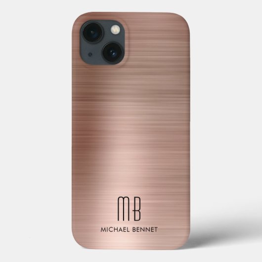 Monogram Roos Goud geborsteld metaal Case-Mate iPhone Case (Achterkant)