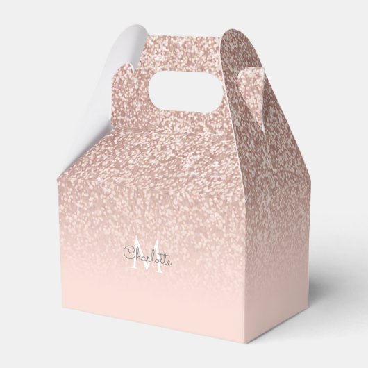 Monogram Roos Goud Glitter Blush Roze Bedankdoosjes (Achterkant)