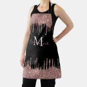 Monogram Roos Goud Glitter Drip Zwart Naam Schort (Insitu)