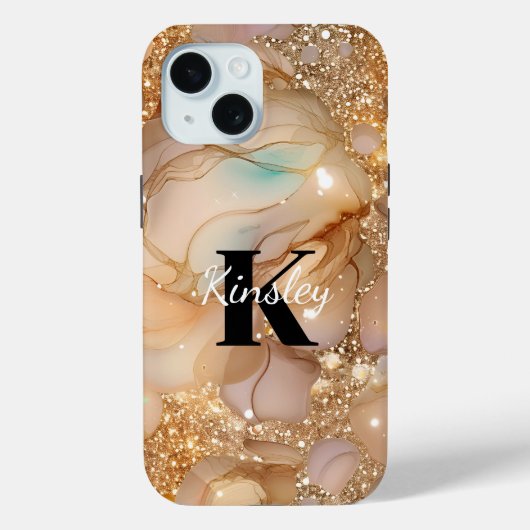 Monogram Roos Goud Glitter Marmer Case-Mate iPhone Case (Achterkant)