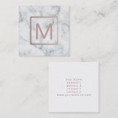 Monogram roos goud op wit marmer vierkante visitekaartje (Voorkant / Achterkant)