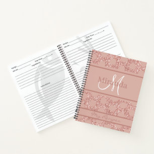 Monogram Roos Goud Roze Glitter Girly Polka Dot No Notitieboek