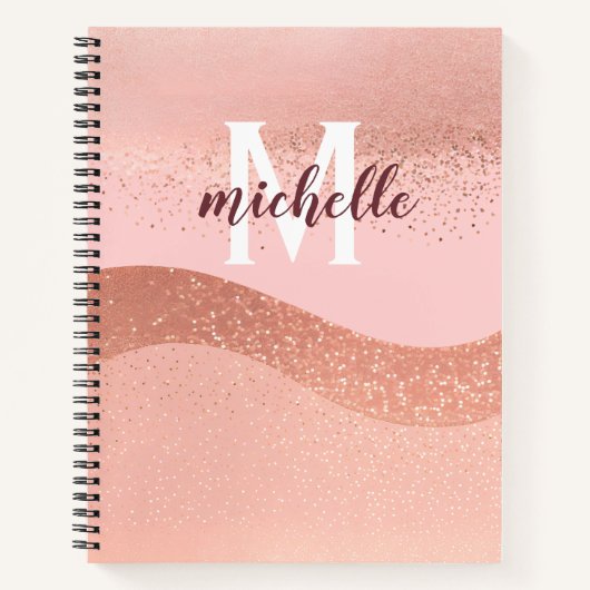 Monogram roos goud roze glitter notitieboek (Voorkant)