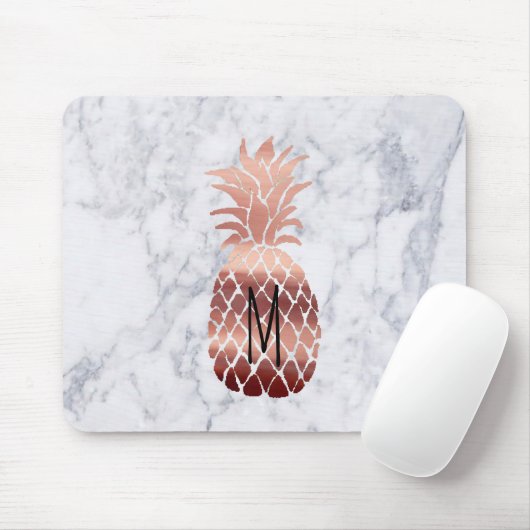 monogram roos gouden anananas op marmer muismat (Met muis)
