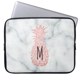 Monogram roos Gouden Glitter Ananas Laptop Sleeve