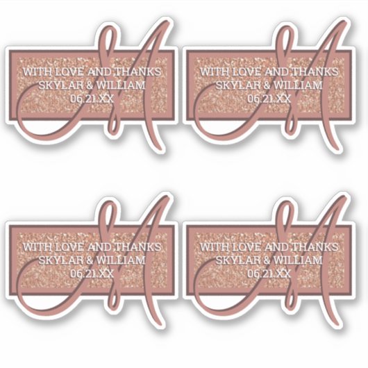 Monogram Roos gouden glitter dank u voor adres Sticker (Voorkant)