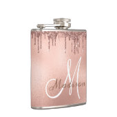 Monogram Roos Gouden Glitter Druppelt Girly Heupfles (Rechts)