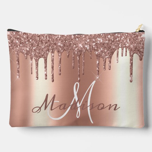 Monogram Roos Gouden Glitter Look Drips Girly Etui (Achterkant)