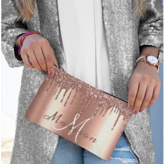 Monogram Roos Gouden Glitter Look Drips Girly Etui