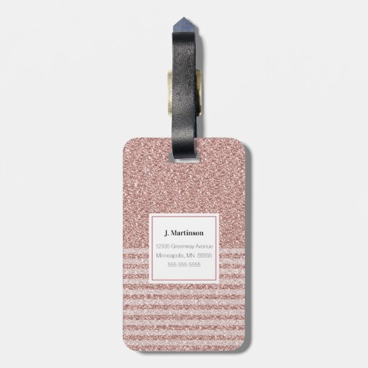 Monogram Roos Gouden Glitter Strepen Girly Bagagelabel (Achterkant verticaal)